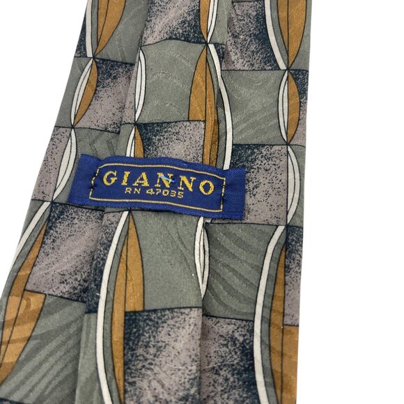 Gianno 100% Silk Mens Tie With Geometric Green & Gold Pattern Made In USA Busine - Picture 5 of 8